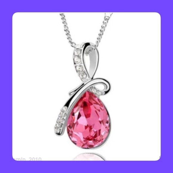 Jewelry - DARK PINK PEAR SHAPED CRYSTAL NECKLACE 18k PL